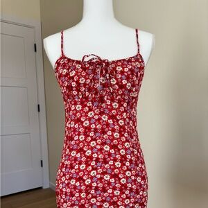 Red Floral Spaghetti Strap Dress